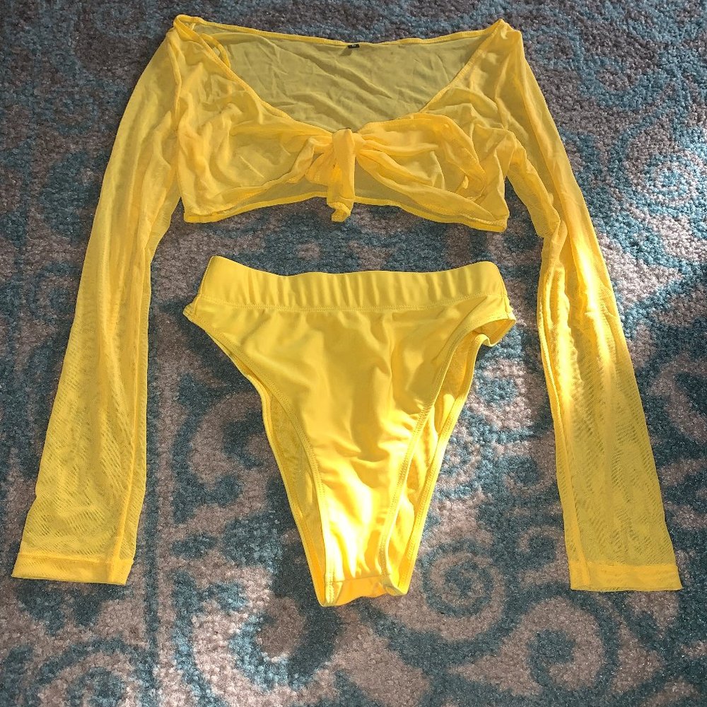 ICON SWIM Mesh High Waisted Swimsuit - Yellow